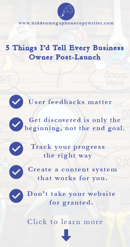 5 Things I'd Tell Every Business Owner Post-Launch/ SEO Website Checklist/ Hidden Megaphone Copywriter